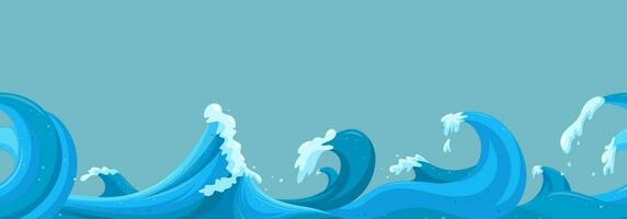 zeegezicht naadloos horizontaal patroon met golven. stormachtig water oppervlak. vector illustratie in turkoois achtergrond