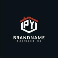 eerste brief py logo met huis dak zeshoek vorm ontwerp ideeën vector
