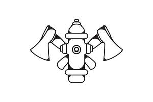 bijl hamer in kruis teken met brand water hydrant logo ontwerp. vector