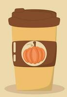 koffie naar Gaan, heet koffie in een glas, pompoen Aan een glas, herfst drankje, halloween, vector glas van koffie