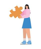 tiener vrouw met oranje puzzelstukje vector