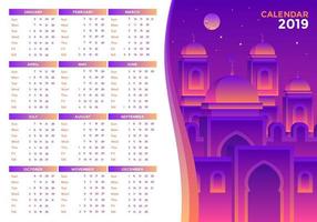 Islamic 2019 Printable Calendar Vector