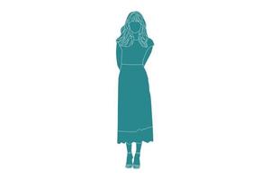 vectorillustratie van elegante vrouw poseren, vlakke stijl met outline vector