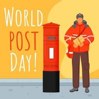 world post day social media post mockup. traditioneel uniform van het VK. reclame webbanner ontwerpsjabloon. sociale media-booster, inhoudslay-out. promotieposter, gedrukte advertenties met platte illustraties vector