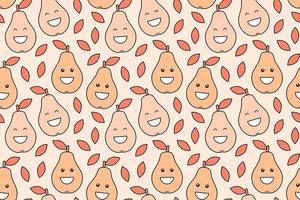 vrolijke kawaii fruitprints voor kinderen schattig naadloos patroon met smileyperen in cartoon-stijl vector