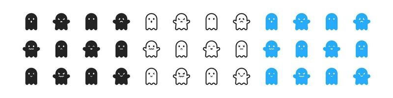 gelukkig halloween icoon set. geesten tekens. eng, schattig sihloueten. spookachtige. vlak ontwerp. vector