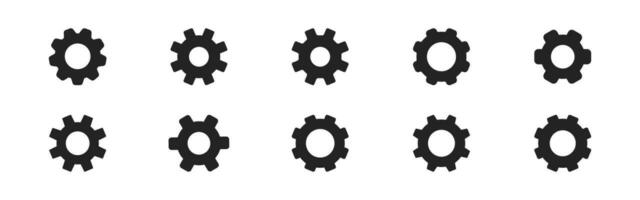uitrusting icoon reeks Aan wit achtergrond. zwart pictogram. tandrad versnelling, instelling symbool. icoon set. mechanisme teken. ronde vorm geven aan. vector