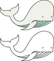 wit walvis gemakkelijk stijl vector illustratie , beluga's walvis gekleurde en zwart en wit lijn tekening voor kleur boeken voorraad vector beeld en plein vormig voorraad vector beeld