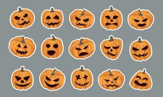 halloween pompoen stickers met wit schets geïsoleerd Aan grijs achtergrond. reeks van stickers. vector illustratie.