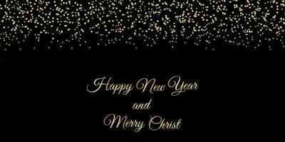 zwart Kerstmis kaart met goud patroon en gouden opschrift gelukkig nieuw jaar en Maria Kerstmis vector illustratie