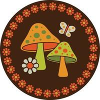 paddestoelen bloemen en vlinders cirkel afbeelding vector