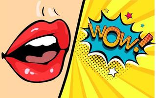 Female mouth with speech bubble wow vector