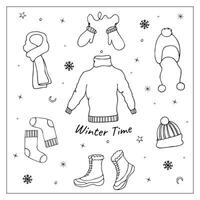 winter kleren verzameling. hand getekend tekening reeks van warm kleding. vector