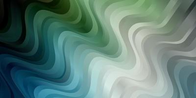 lichtblauw, groen vectorsjabloon met gebogen lijnen. kleurrijke illustratie in cirkelvormige stijl met lijnen. patroon voor websites, bestemmingspagina's. vector