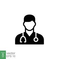 mannetje dokter icoon. gemakkelijk solide stijl. dokter met stethoscoop, Mens, dokter, gezondheidszorg, medisch concept. zwart silhouet, glyph symbool. vector illustratie geïsoleerd Aan wit achtergrond. eps 10.