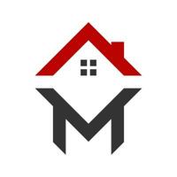 brief m logo huis dak ontwerp concept vector illustratie.