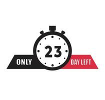 23 dag links countdown kortingen en uitverkoop tijd 23 dag links teken etiket vector illustratie