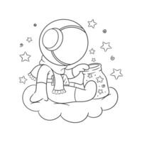 astronaut zittend in een wolk op zoek Bij buitenste ruimte in een pot voor kleur vector