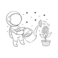 astronaut is gieter zonnebloemen krachtig voor kleur vector