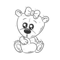 schattig beer zittend draag- hart tekenfilm vector voor kleur