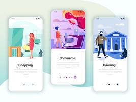 Set onboarding-schermen gebruikersinterfacekit voor winkelen vector