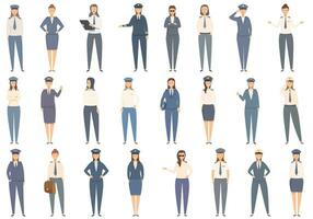 vrouw piloot pictogrammen reeks tekenfilm vector. vrouw werk vector