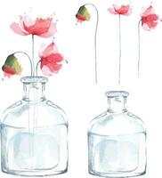 bloemen in vaas.rood klaprozen geschilderd door aquarel.geschikt voor decoreren uitnodiging kaarten. vector