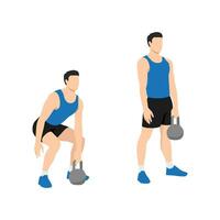 Mens aan het doen een overhandigd kettlebell deadlift oefening. vlak vector illustratie geïsoleerd Aan wit achtergrond. training karakter reeks