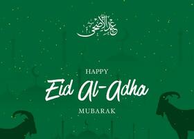 eid al adha mubarak Islamitisch en Moslim achtergrond sociaal media ontwerp met sterren maan, moskee en een geit achtergrond , poster, banier ontwerp, vector illustratie