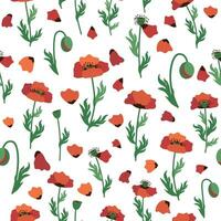 zomer naadloos patroon met helder rood papaver bloemen en papaver peulen. veld, weide van klaprozen vector