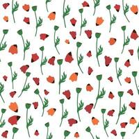 zomer naadloos patroon met helder rood papaver bloemen en papaver peulen. veld, weide van klaprozen vector