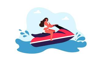 mensen jong rijden een Jet ski vector illustratie