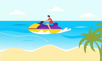 mensen jong rijden een Jet ski vector illustratie