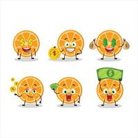plak van oranje tekenfilm karakter met schattig emoticon brengen geld vector