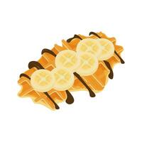logo illustratie croffel croissant wafel bekroond met gesneden bananen en chocola vector