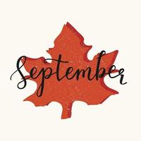 handgetekende typografie september met blad. vector