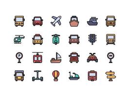 transport en voertuigen lineaire kleur icon set vector