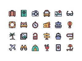 vakantie en reizen lineaire kleur icon set vector