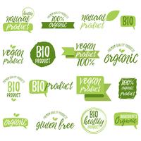Stickers en kentekens voor biologisch voedsel en drank vector