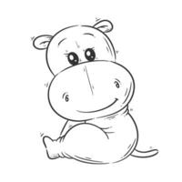 schattig nijlpaard zittend tekenfilm stijl vector voor kleur