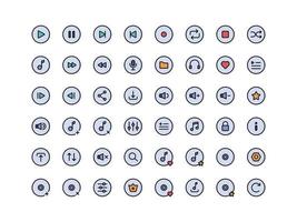 muziekspeler knoppen lineaire kleur icon set vector