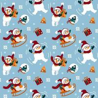 grappig sneeuwman. sneeuw engel. sneeuwvlokken. Kerstmis illustratie. kinderen afdrukken. naadloos patroon voor kleding stof, inpakken, textiel, behang, kleding. vector. vector
