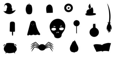 halloween pompoen snoepgoed botten zwart element reeks vector