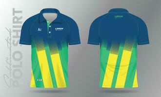 sublimatie blauw groen en geel polo overhemd mockup sjabloon ontwerp vector