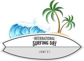 internationale surfdag lettertype op surfplankbanner met tropisch strandelement vector