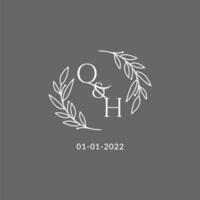 eerste brief qh monogram bruiloft logo met creatief bladeren decoratie vector