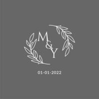 eerste brief mijn monogram bruiloft logo met creatief bladeren decoratie vector