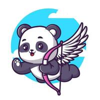 schattig engel panda is Holding de pijl en vliegend de hemel tekenfilm vector icoon illustratie