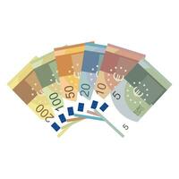 euro bankbiljet set. vijf, tien, twintig, vijftig, een honderd en twee honderd euro. vector illustratie.
