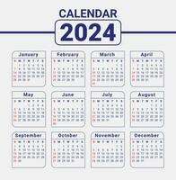 2024 kalender sjabloon ontwerp week begin met zondag blauw kalender zondag rood Mark vector